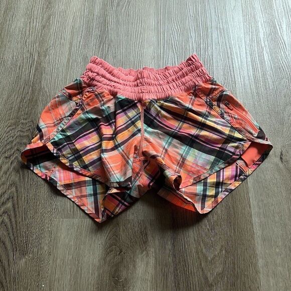 Lululemon 4 Tracker Short Rad Plaid Very Light Flare Pink Orange Lined - Picture 1 of 8